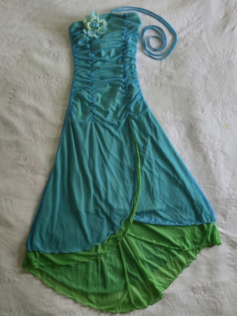 My Michelle Teal Lime Green Fairycore Asymmetrical Halter Strap Dress Size S